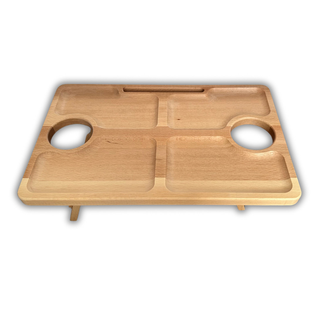 Пивний столик-менажниця, бук, 50*30*17 см, прямокутний, 2 келихи, фото 1