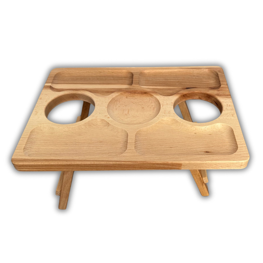 Пивний столик-менажниця, бук, 35*25*17 см, прямокутний, 2 келихи, фото 1