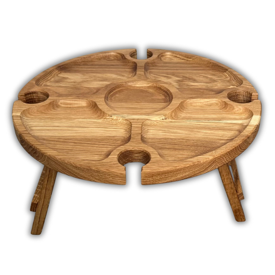 Винний столик-менажниця, дуб, 35*35*17 см, 4 келихи, фото 1