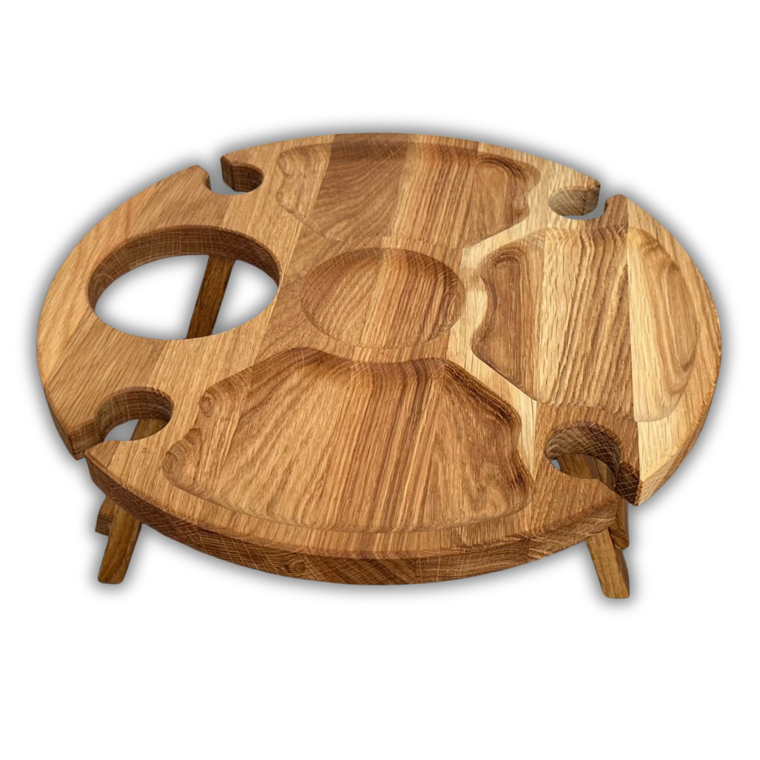 Винний столик-менажниця, дуб, 35*35*17 см, 4 келихи, фото 1