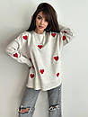 В'язаний светр жіночий оверсайз із принтом серце вовняне (р. 42-46) 9sv3402, фото 2