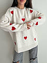В'язаний светр жіночий оверсайз із принтом серце вовняне (р. 42-46) 9sv3402, фото 3