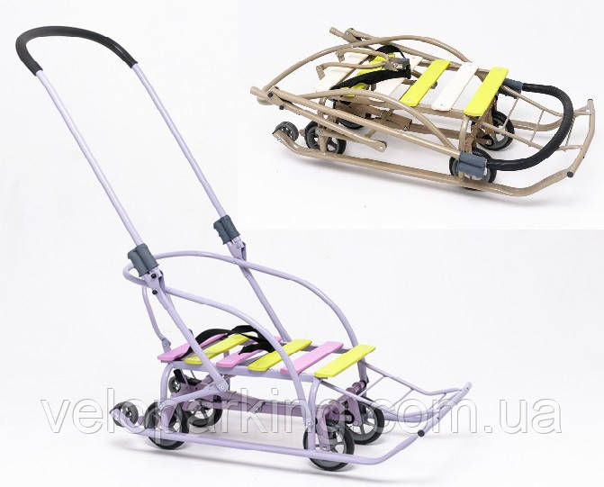 Дитячі санчата трансформер на коліщатках (висувні) Лелека з ручкою штовхачем складані Мрія