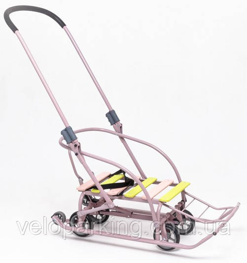 Дитячі санчата трансформер на коліщатках (висувні) Лелека з ручкою штовхачем складані Мрія