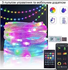 Розумна гірлянда світлодіодна новорічна LED RGB Bluetooth для ялинки Роса 10 метрів 5V 2F USB Smart fairy lights, фото 4