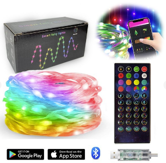 Розумна гірлянда світлодіодна новорічна LED RGB Bluetooth для ялинки Роса 10 метрів 5V 2F USB Smart fairy lights