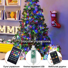 Розумна гірлянда світлодіодна новорічна LED RGB Bluetooth для ялинки Роса 10 метрів 5V 2F USB Smart fairy lights, фото 3