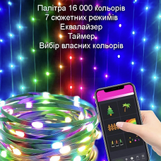 Розумна гірлянда світлодіодна новорічна LED RGB Bluetooth для ялинки Роса 10 метрів 5V 2F USB Smart fairy lights, фото 2