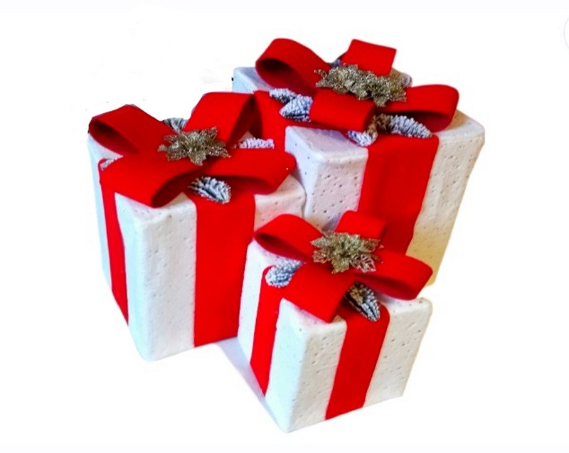 Набір подарунків новорічний декор білий під ялинку 3 шт, фото 1