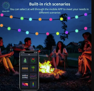 Розумна гірлянда світлодіодна новорічна LED RGB Bluetooth для ялинки Кульки 10 метрів 5V 2F USB Smart fairy lights, фото 3