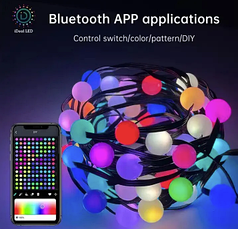 Розумна гірлянда світлодіодна новорічна LED RGB Bluetooth для ялинки Кульки 10 метрів 5V 2F USB Smart fairy lights, фото 5