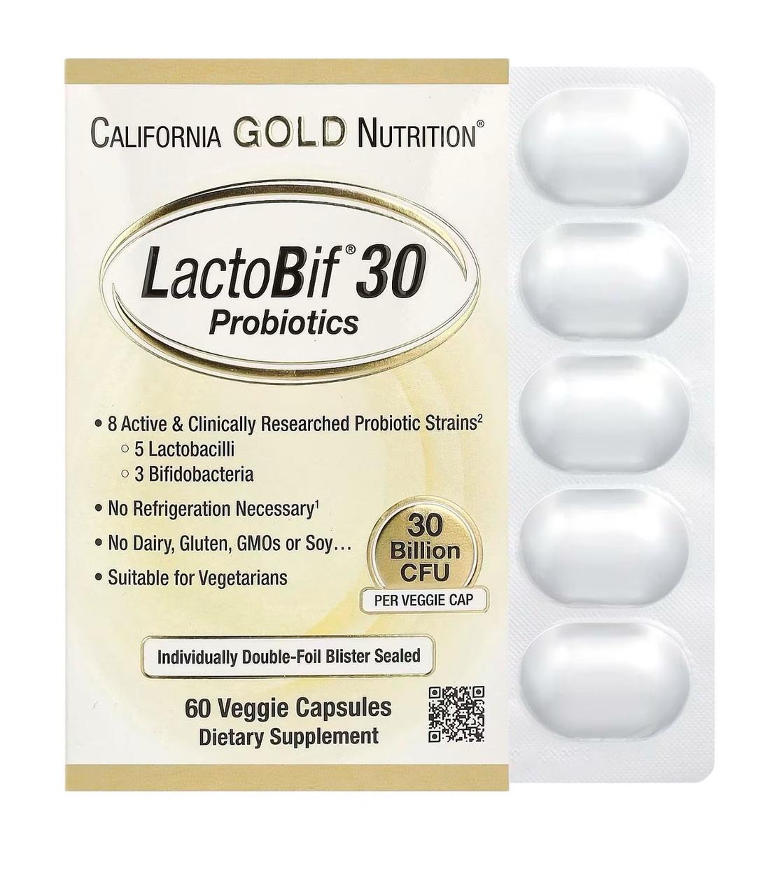 California Gold Nutrition LactoBif Probiotics 5 Billion CFU 60 капсул