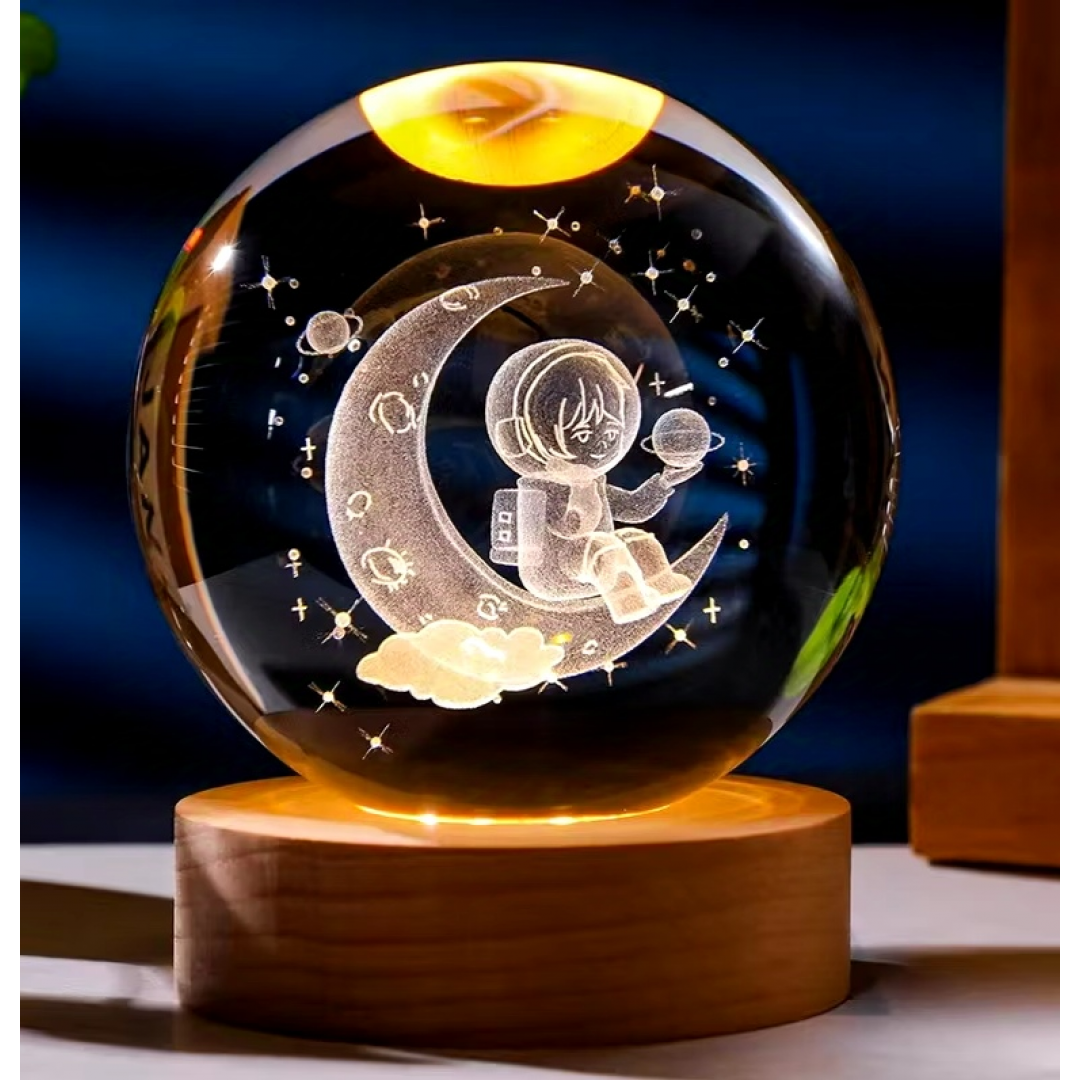 Нічник 3D кришталева куля, від USB Космонавт на Місяці