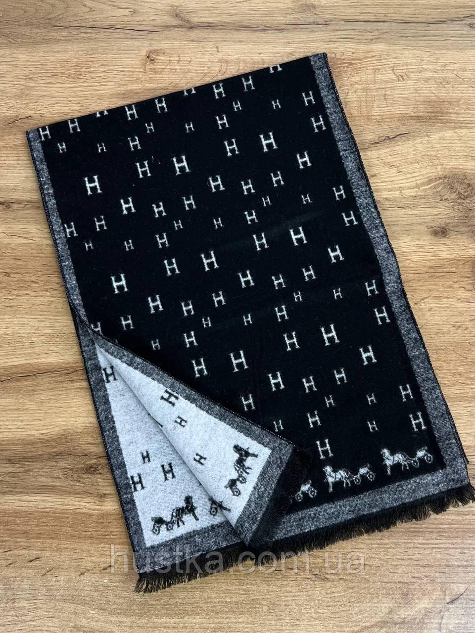 Теплий чоловічий шарф Бранд 180*30 см чорний 11