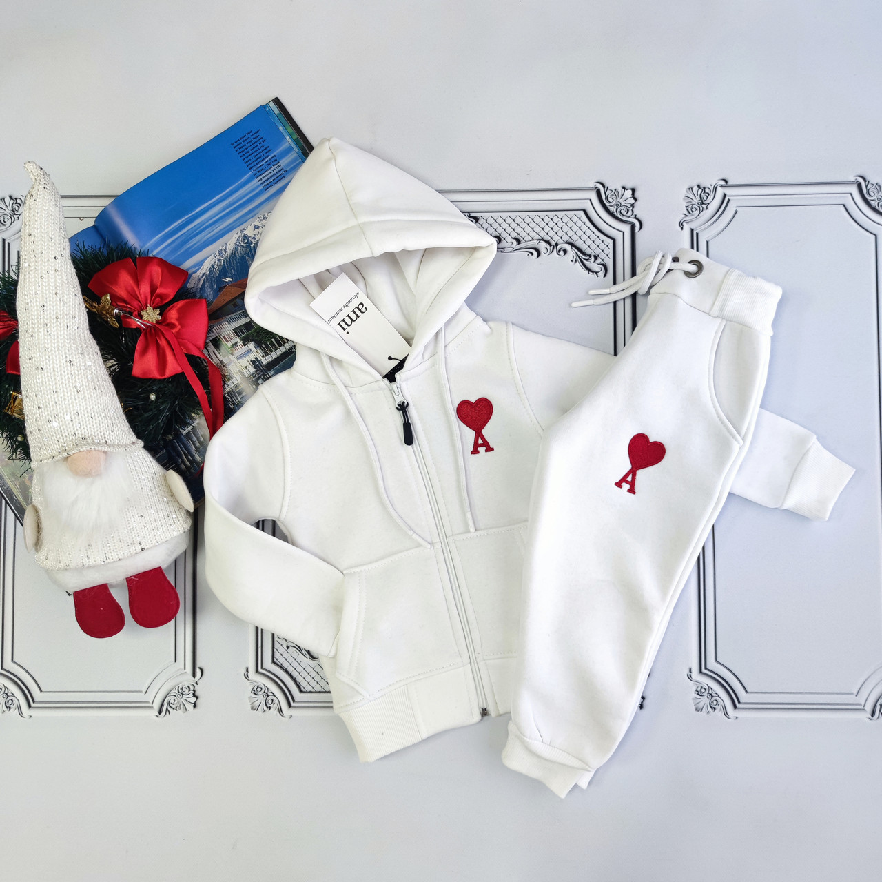 Дитячий, підлітковий білий спортивний костюм на фліс, фото 1