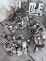 Вінок на двері з шишок і натурального матеріалу, віночок із сухоцвітів. Д 35 см