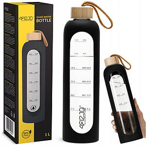 Пляшка для води спортивна 4FIZJO 1000 мл скляна Black (P-5905973403917)