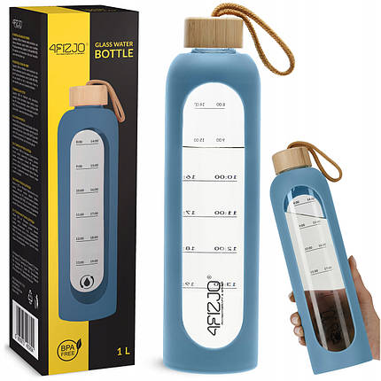 Пляшка для води спортивна 4FIZJO 1000 мл скляна Blue (P-5905973403894), фото 1