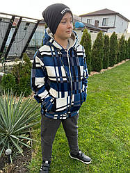 Підліткова тепла флісова кофта-куртка в клітинку з підкладом овчини