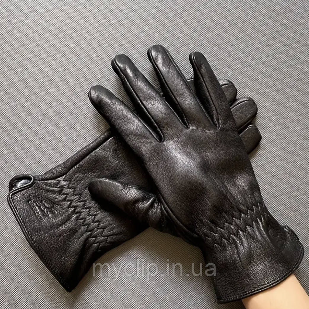 Чоловічі шкіряні рукавиці із оленячої шкіри. Якісні м'які перчатки із натуральної шкіри, фото 1