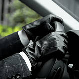 Чоловічі якісні шкіряні рукавиці. М'яка шкіра. Натуральна вовняна підкладка, фото 2