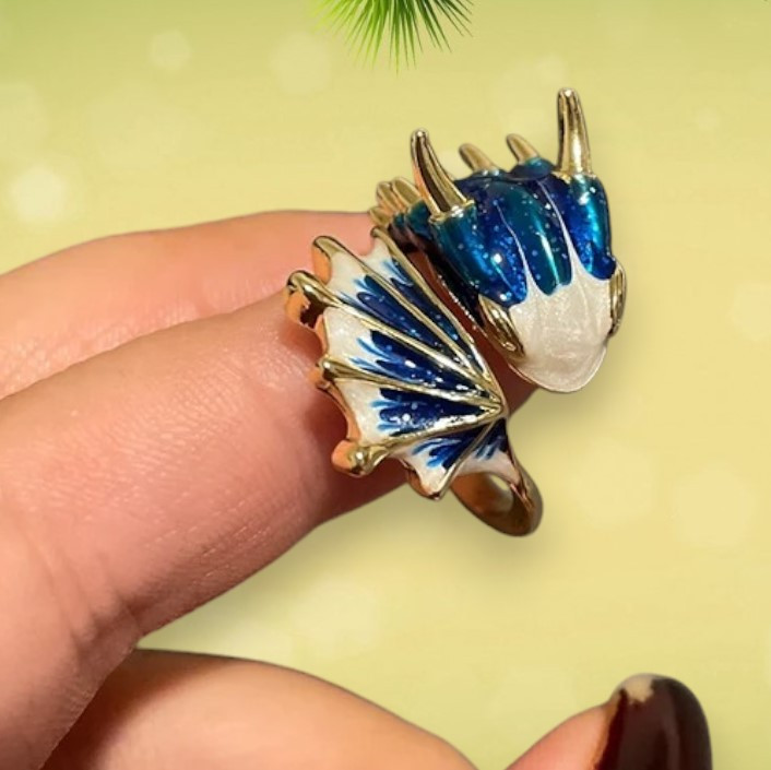 Каблучка у вигляді древнього дракона регульована синьо-золотиста AurumLux021, фото 1