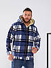 Чоловіча тепла флісова кофта-куртка в клітинку з підкладом овчини, фото 9