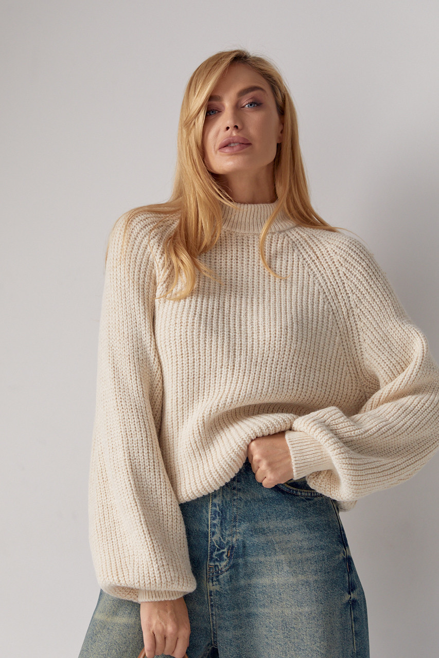 Жіночий в'язаний светр бежевий, фото 1