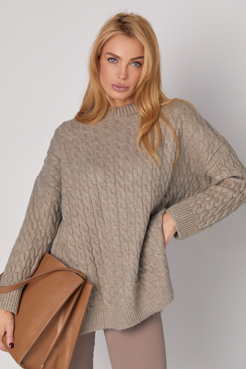 В'язаний джемпер жіночий із косичками, фото 1