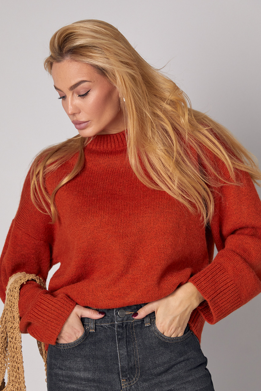 Жіночий в'язаний джемпер вільного крою — теракотовий колір, M (є розміри), фото 1