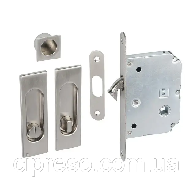 Замок WC з прямокутними ручками Valcomp для розсувних дверей, нікель, фото 1