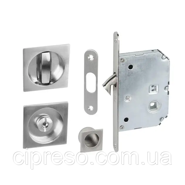 Замок WC з квадратними ручками Valcomp для розсувних дверей, нікель, фото 1