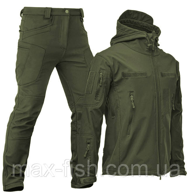 Костюм Energy на флісі олива софтшелл SoftShell куртка знімний капюшон та штани розмір М