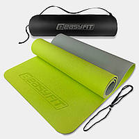 Еко-килимок для йоги EasyFit 6 мм двошаровий з чохлом, лимонно-сірий