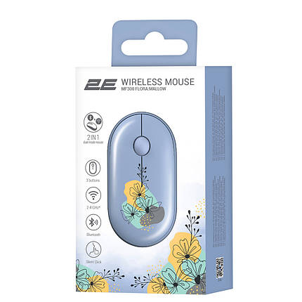 Мышь Wireless 2E MF300 Flora Mallow Silent WL BT Blue (2E-MF300WFLORABL), фото 3