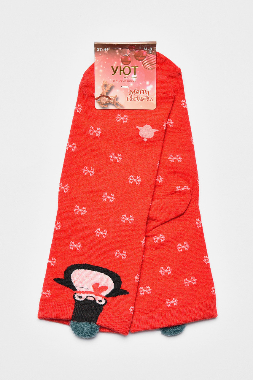 Шкарпетки жіночі з новорічним принтом червоного кольору р.37-41 190959S, фото 1