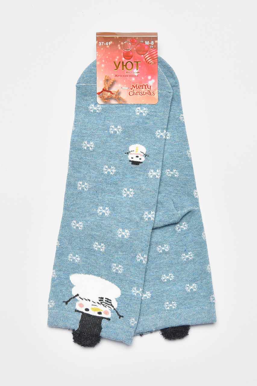 Шкарпетки жіночі з новорічним принтом блакитного кольору р.37-41 190960S, фото 1