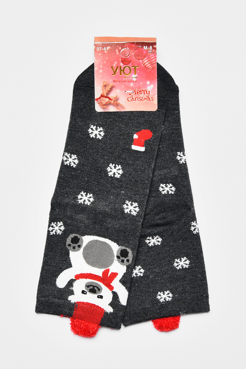 Шкарпетки жіночі з новорічним принтом сірого кольору р.37-41 190972S, фото 1