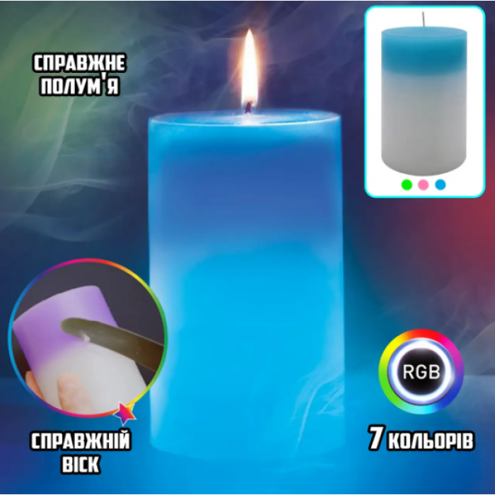 Свічка з воску з підсвіткою Magic Candle 7 color свічка Синя