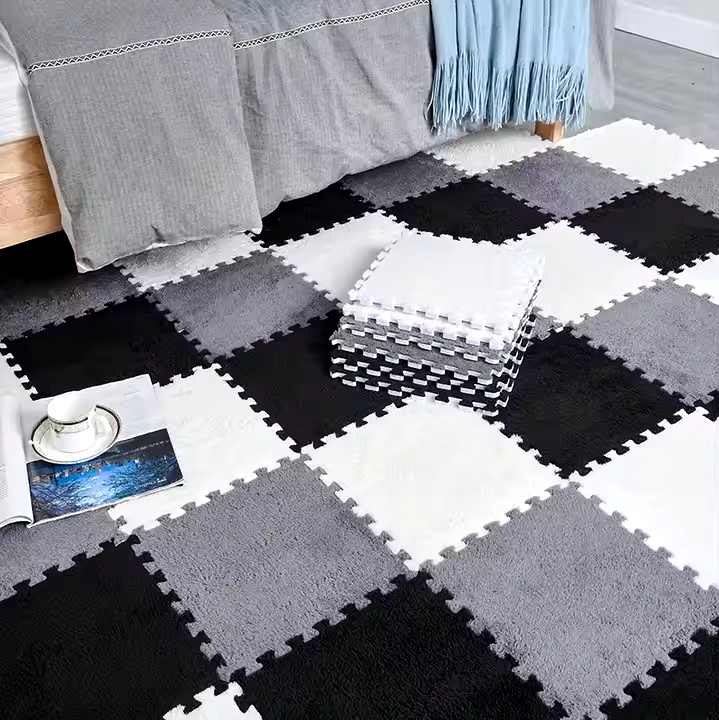 Килимок-пазл плюшевий, термокилимок, мат дитячий теплий 90*120см, 12 пазлів, колір білий, фото 1