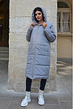 Подовжена тепла куртка для вагітних 2 в 1 зимова сірого кольору S, фото 5