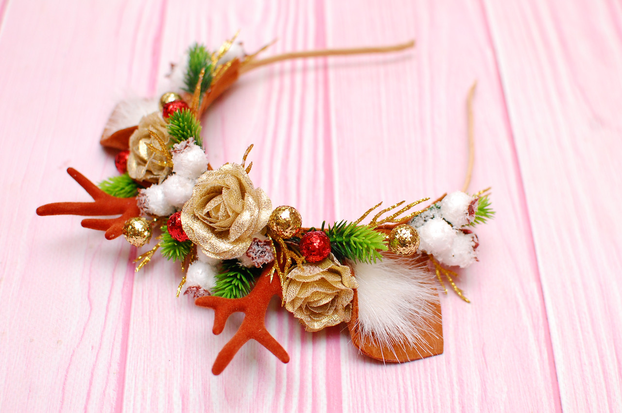 Обруч для волосся новорічний вушка та ріжки оленя 679, фото 1