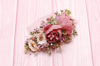 Гребінь шпилька / прикраса / гребінці для волосся в зачіску квітковий пудровий 602