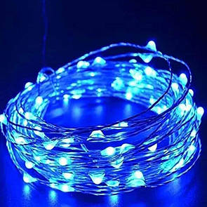 Світлодіодна гірлянда 5 метрів 50 діодів на батарейках Синя Гнучка гірлянда на батарейках РОСА