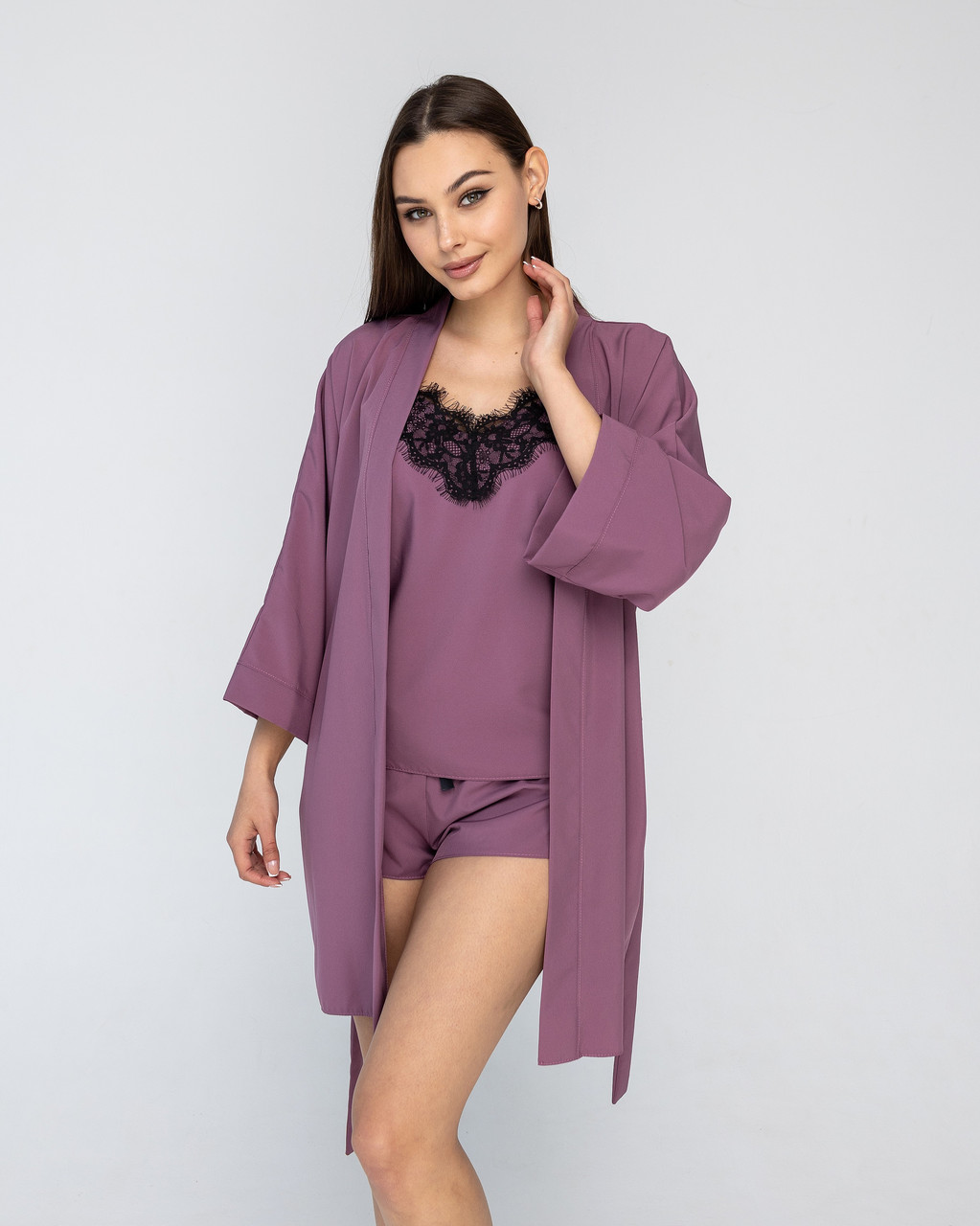 Комплект женский, халат и пижама майка-шорты