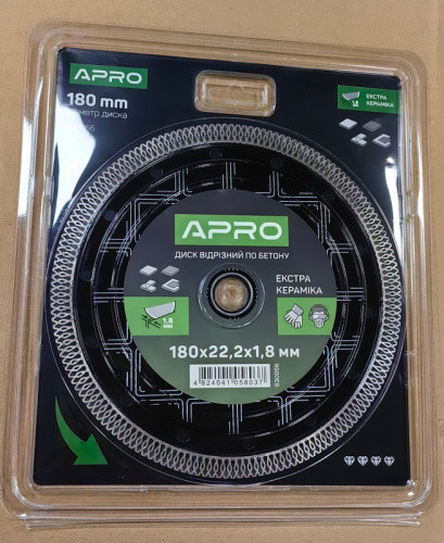 Диск відрізний для бетону Кераміка Екстра 180х1.8х22.22 мм 22-24% APRO, фото 1