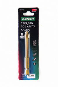 Свердло для скла та кахлю 4 грані HEX 8 мм PRO APRO
