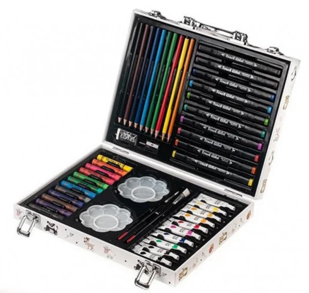 Художній набір для малювання 68 предметів олівці/маркери/фарбування у валізі, фото 1