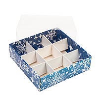 Коробка 120х120х35 (на 9 цукерок) з прозорою кришкою "Крижинка"