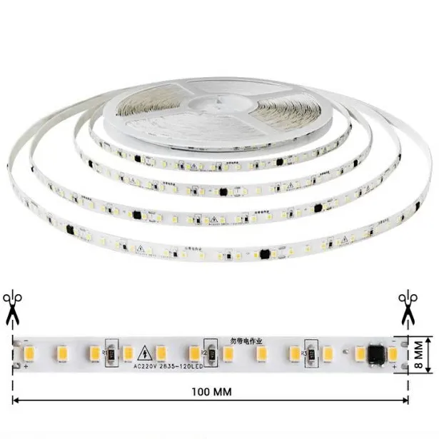Стрічка BIOM LED SMD 2835-870 lm 4500 K 220 V, 120 LED/m, 8 mm, 8W/m, бухта 20m нейтральний білий